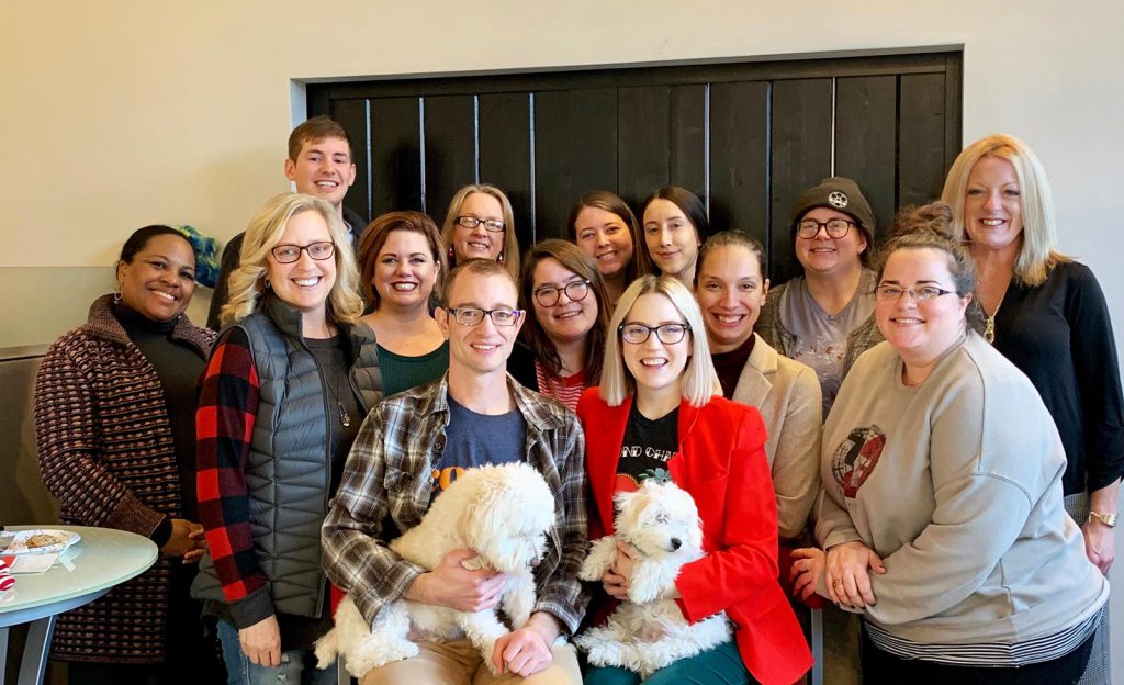 Columbia Marketing Group Christmas 2020 staff picture - with dogs!